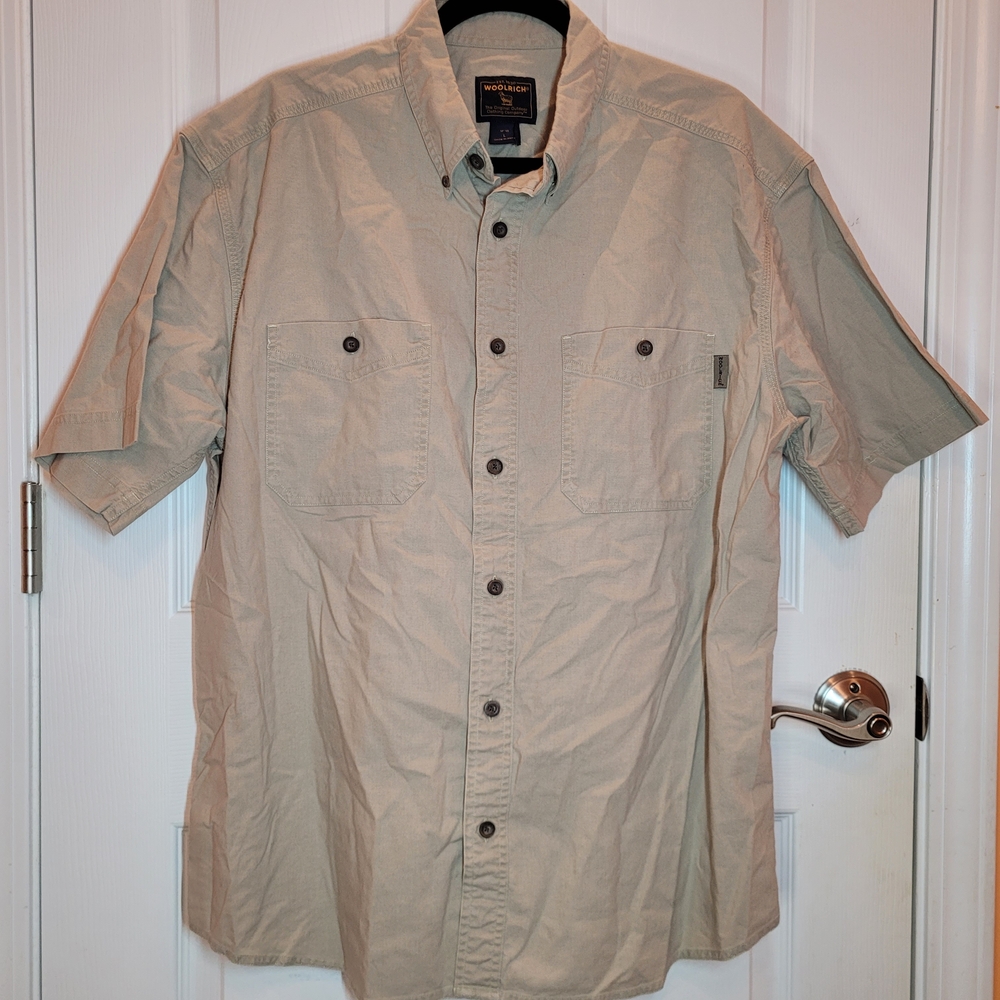 Woolrich Men's Beige Short Sleeve Work Shirt Sz Large